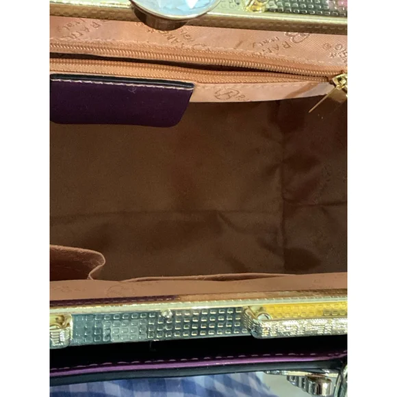 Brangio of Italy Purple Patent Leather Glam Gold Frame Rhinestone Top Handle Bag - Picture 9 of 12